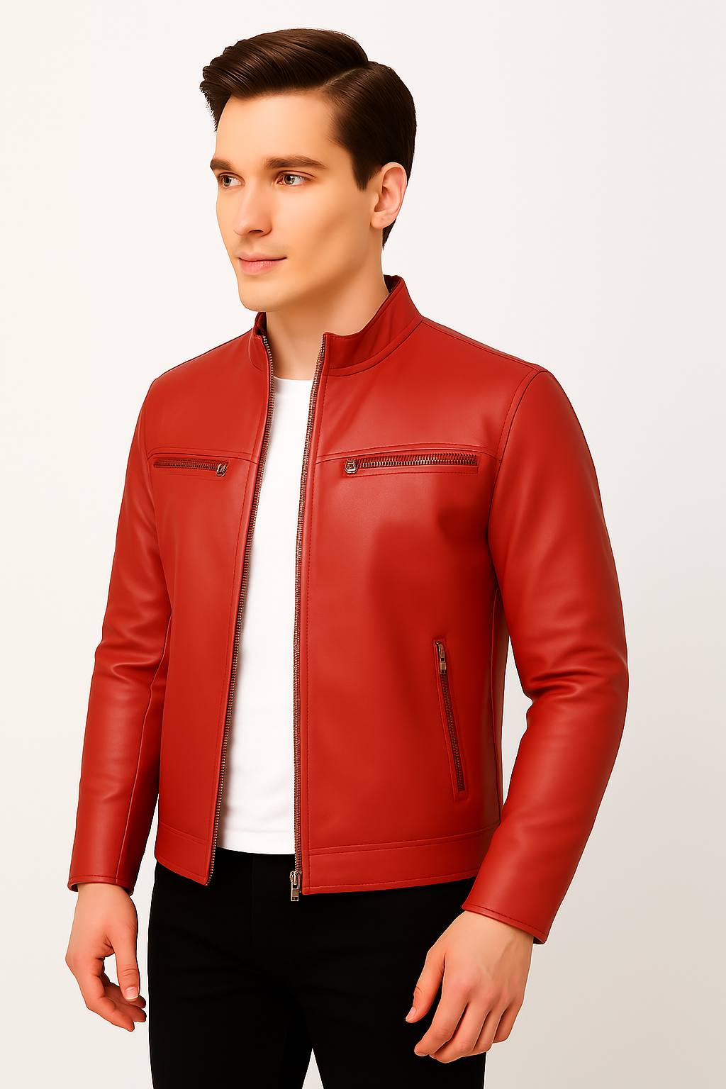 New Men Blue Leather Biker Jacket - Image 7