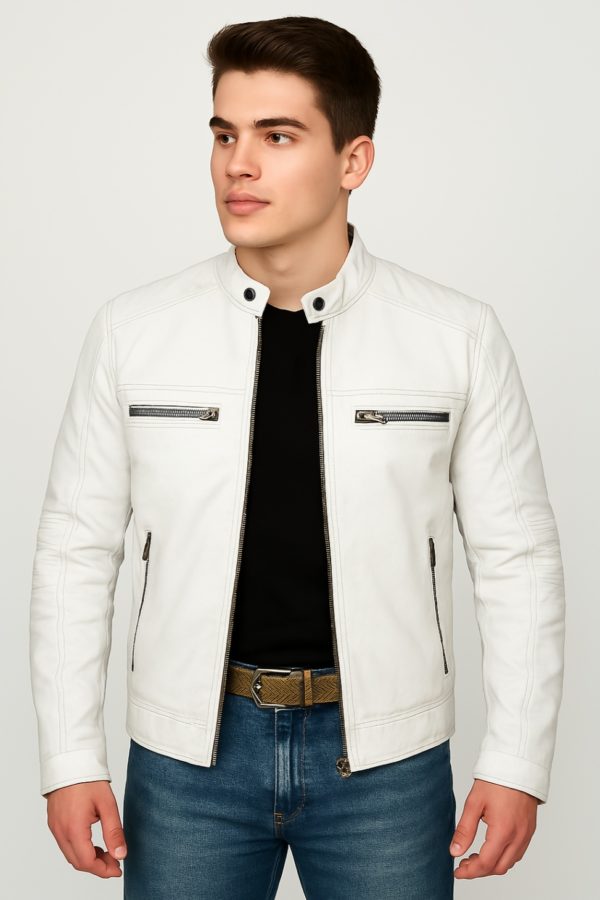 New Men Chocolate Brown Waxed Leather Jacket - Image 4