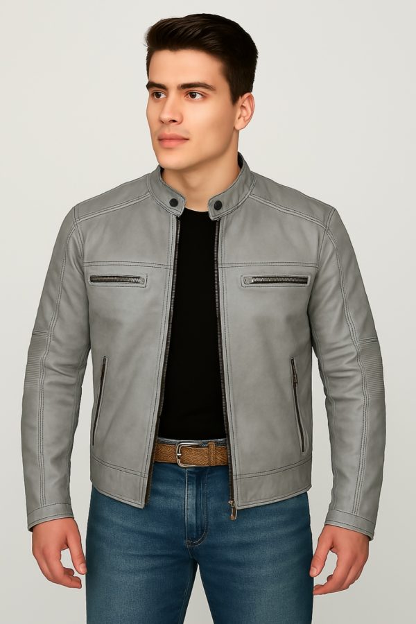 New Men Chocolate Brown Waxed Leather Jacket - Image 7