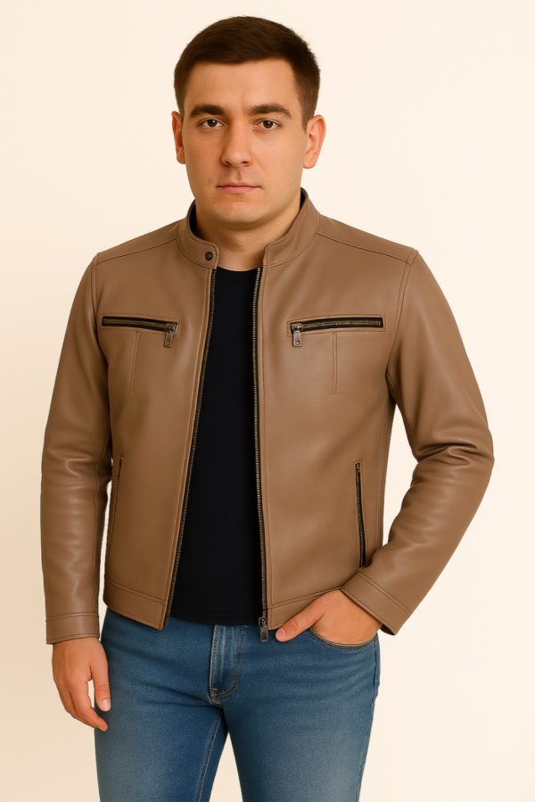 New Men Classic Black  Leather Jacket - Image 2