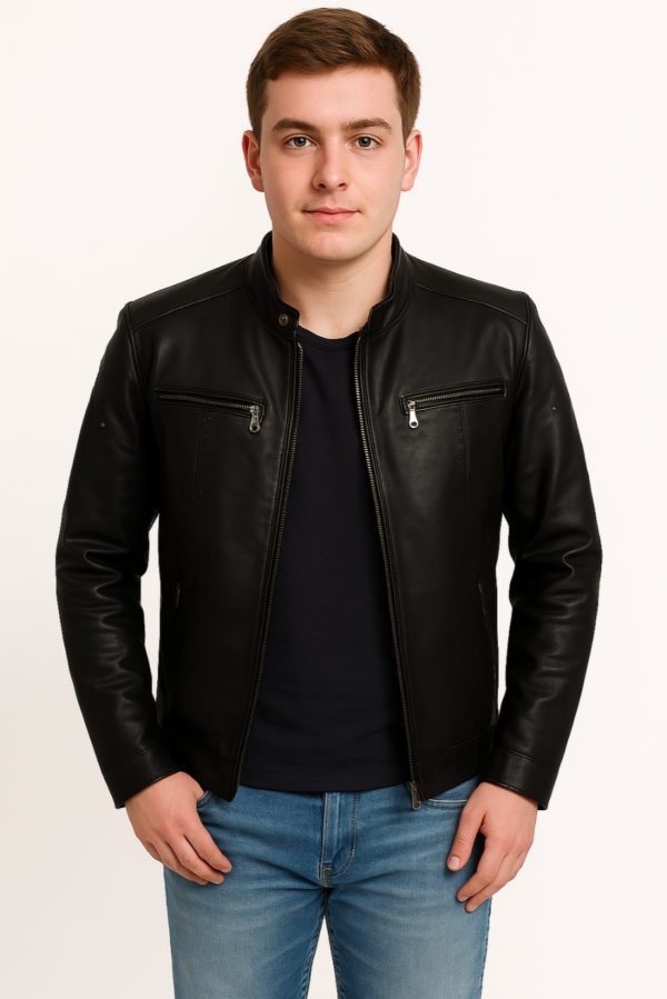 New Men Classic Black  Leather Jacket - Image 4