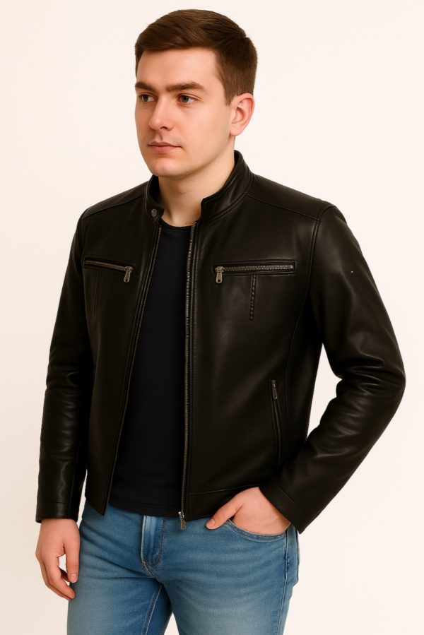 New Men Classic Black  Leather Jacket - Image 5