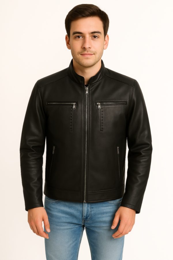 New Men Classic Black  Leather Jacket - Image 6