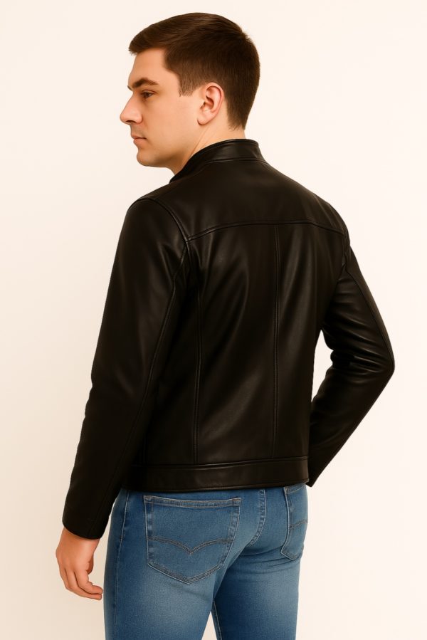 New Men Classic Black  Leather Jacket - Image 7
