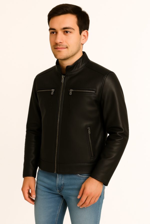 New Men Classic Black  Leather Jacket - Image 8