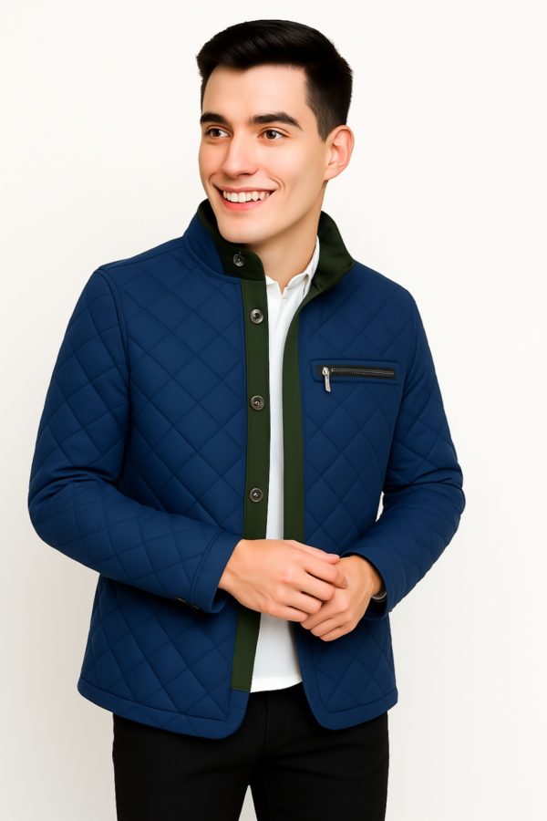 New Men Stylish Taffeta Quilted Leather Coat - Image 13