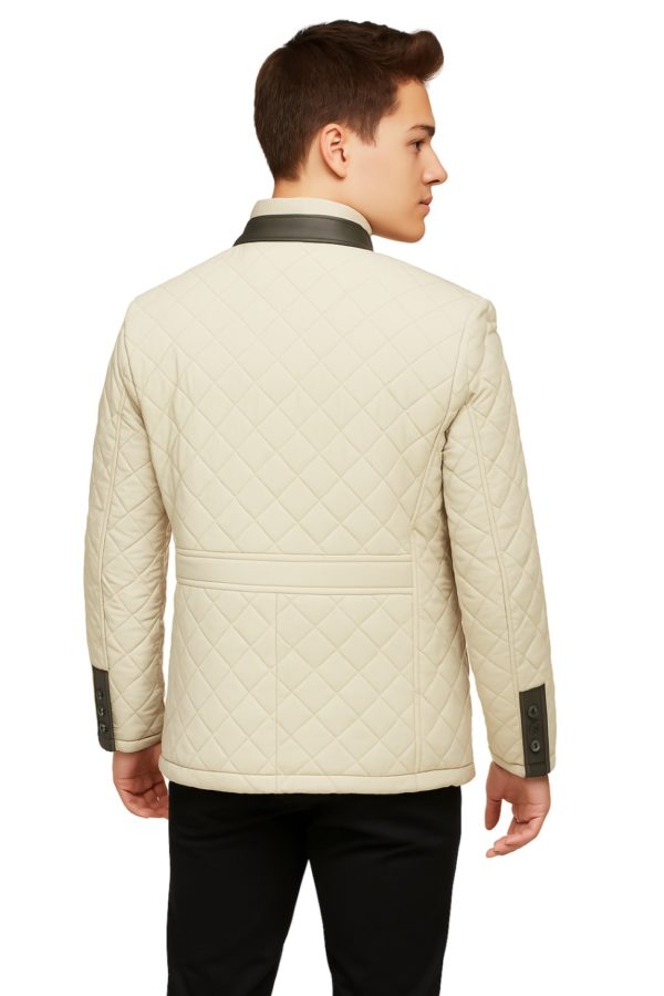 New Men Stylish Taffeta Quilted Leather Coat - Image 9