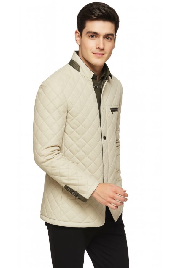 New Men Stylish Taffeta Quilted Leather Coat - Image 3