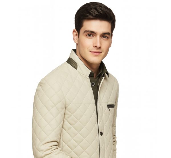 New Men Stylish Taffeta Quilted Leather Coat