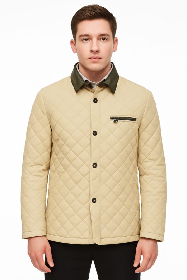 New Men Stylish Taffeta Quilted Leather Coat - Image 4