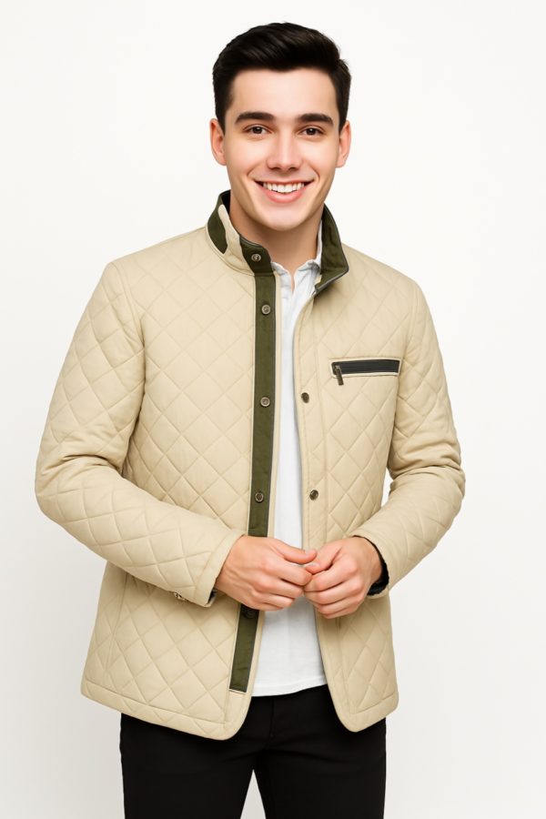New Men Stylish Taffeta Quilted Leather Coat - Image 5