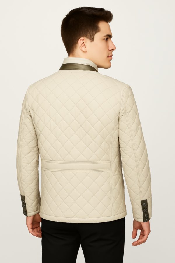 New Men Stylish Taffeta Quilted Leather Coat - Image 6