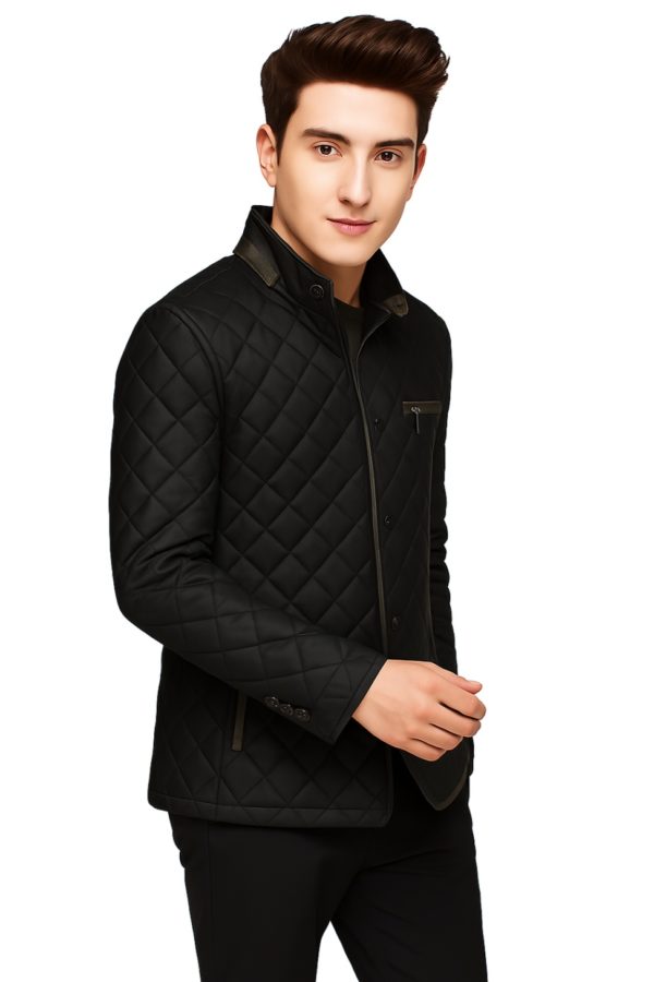 New Men Stylish Taffeta Quilted Leather Coat - Image 10