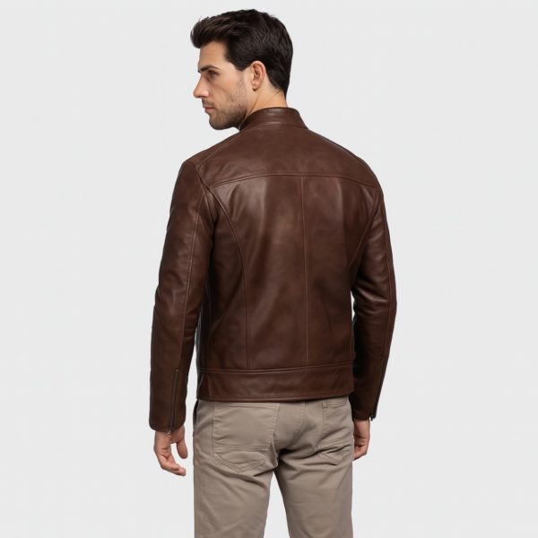 New Men Stylish Dean Brown Leather Biker Jacket - Image 5