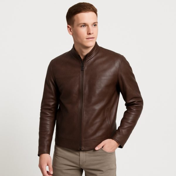 New Men Stylish Dean Brown Leather Biker Jacket - Image 6