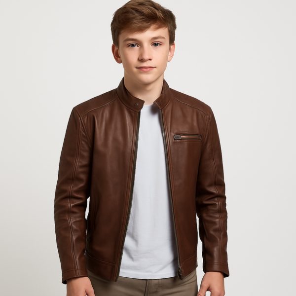 New Men Stylish Dean Brown Leather Biker Jacket - Image 7