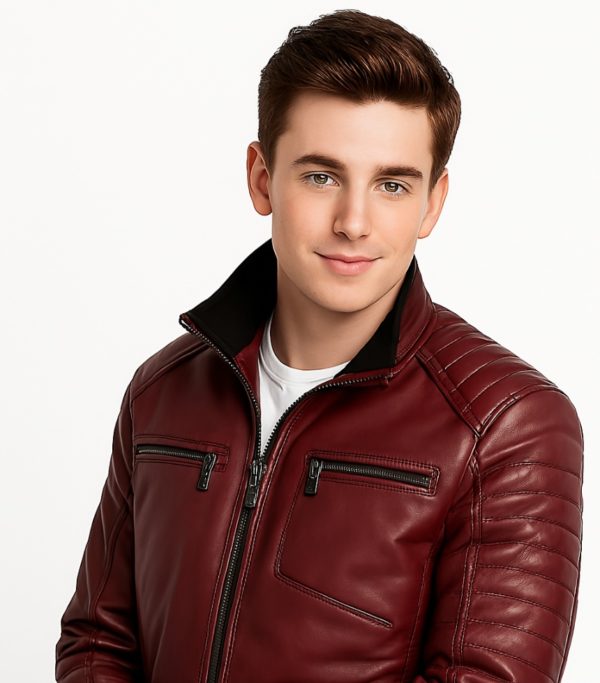 New Stylish Men Maroon Quilted Bomber Leather Jacket
