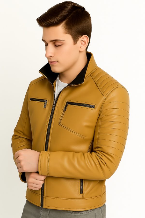 New Stylish Men Maroon Quilted Bomber Leather Jacket - Image 11