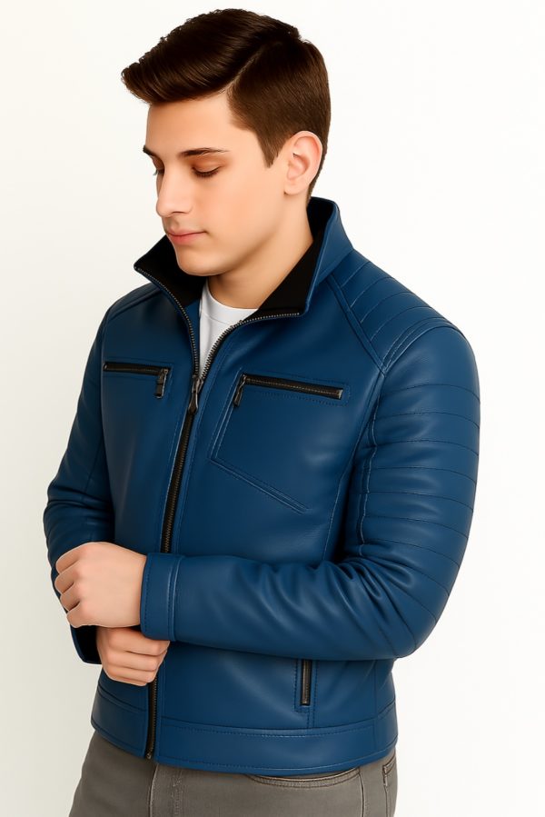 New Stylish Men Maroon Quilted Bomber Leather Jacket - Image 12
