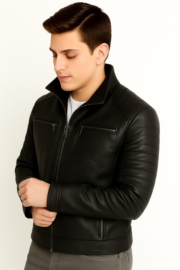 New Stylish Men Maroon Quilted Bomber Leather Jacket - Image 13