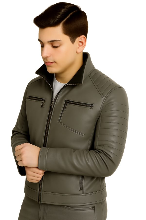 New Stylish Men Maroon Quilted Bomber Leather Jacket - Image 15