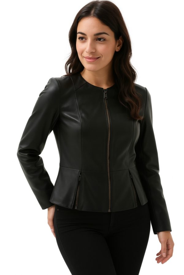 New Women Black Sheepskin Leather Jacket - Image 2