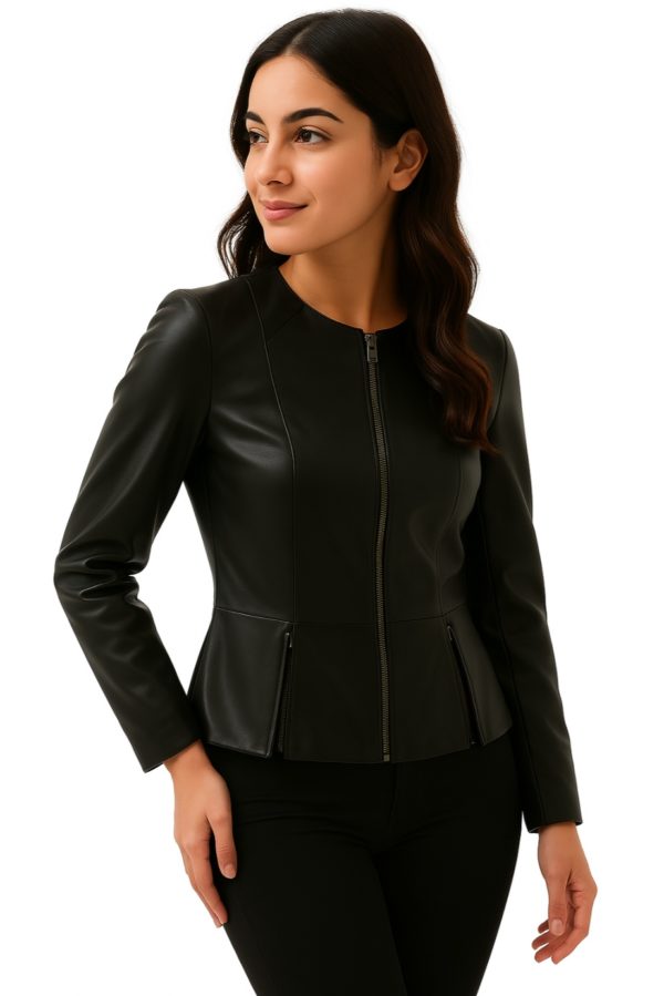 New Women Black Sheepskin Leather Jacket - Image 3