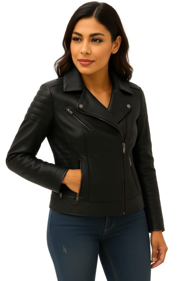 New Women Black Sheepskin Leather Jacket - Image 4