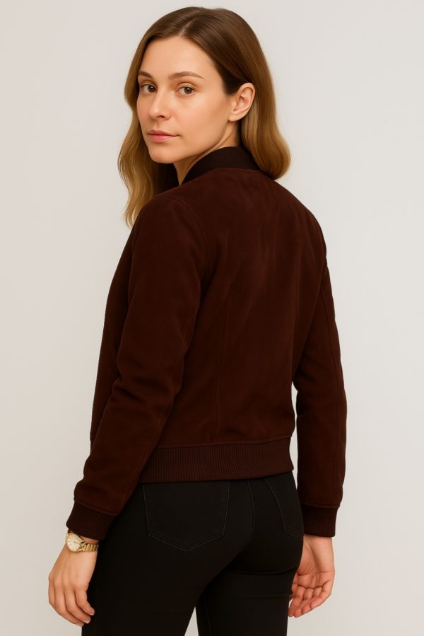 New Women Dark Brown Suede Jacket - Image 2