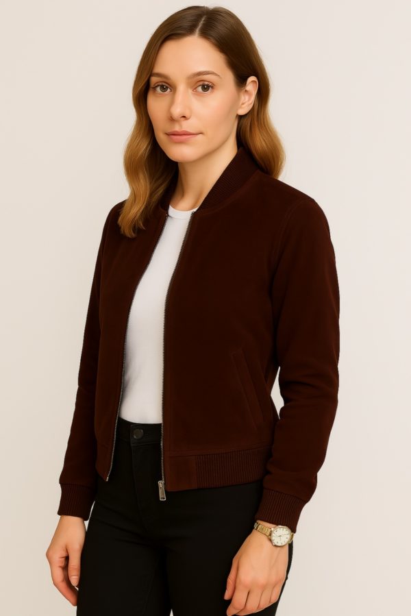 New Women Dark Brown Suede Jacket - Image 3