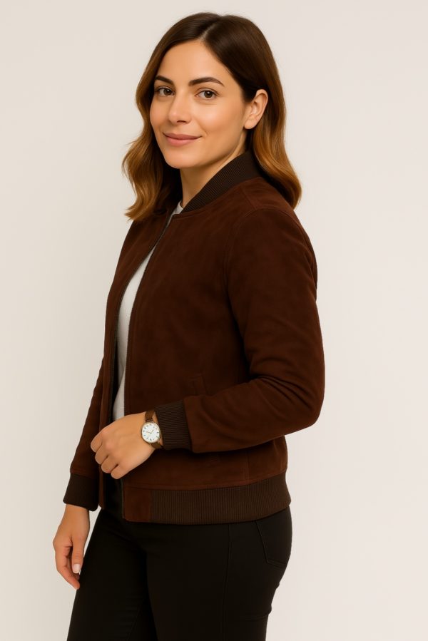 New Women Dark Brown Suede Jacket - Image 4
