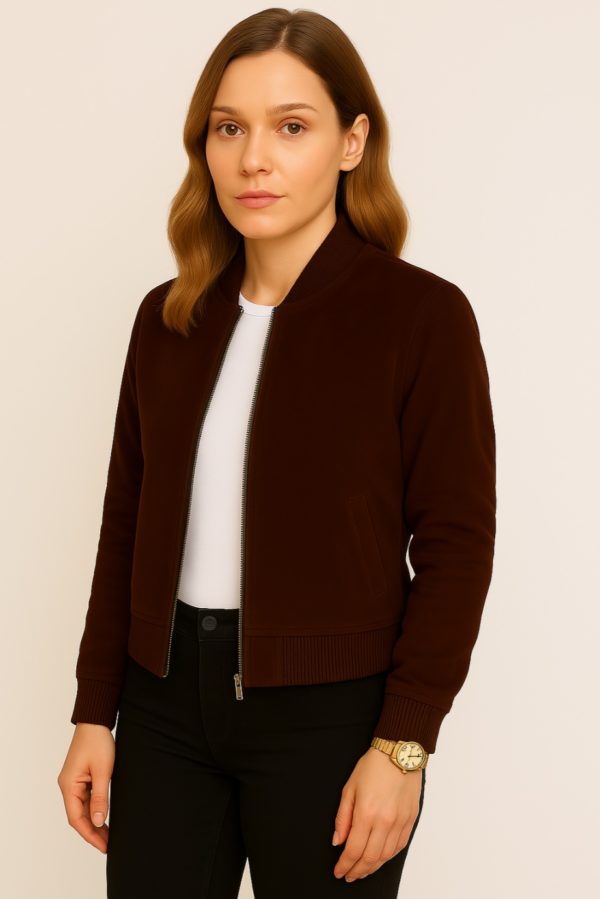 New Women Dark Brown Suede Jacket - Image 6