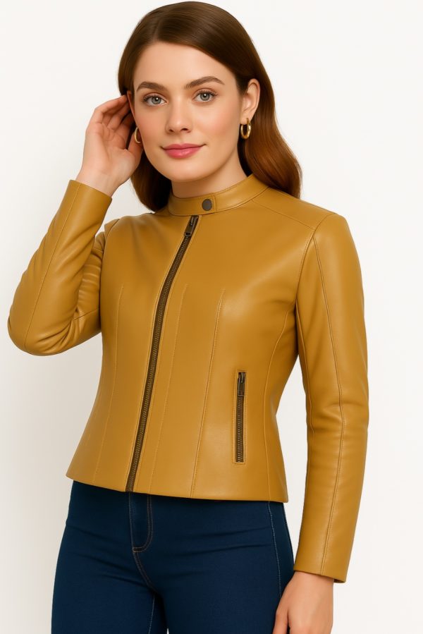 New Women’s Classic Blue Leather Jacket - Image 11