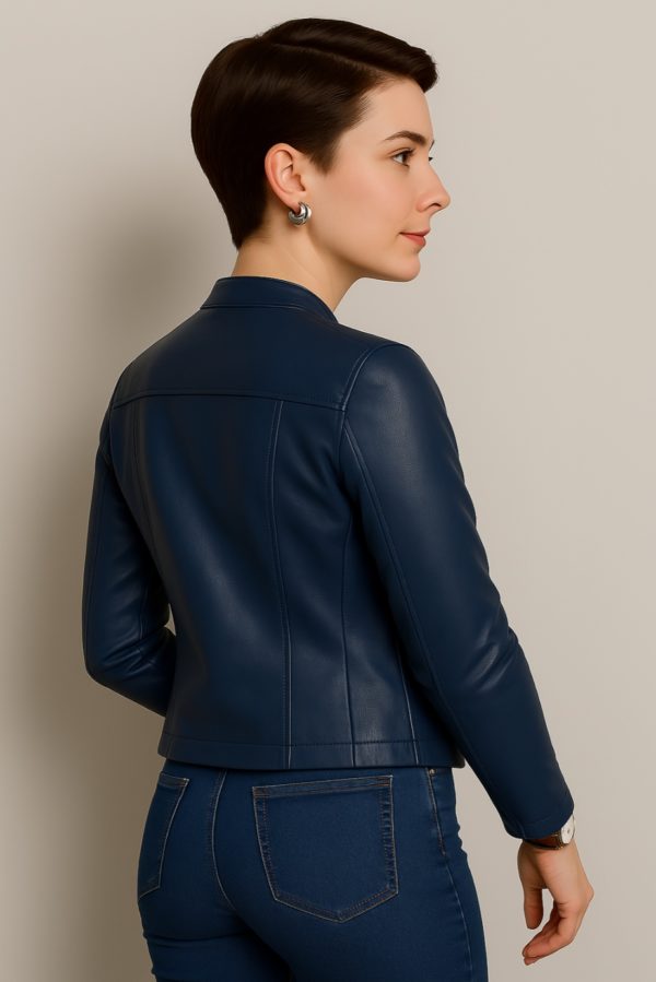 New Women’s Classic Blue Leather Jacket - Image 7