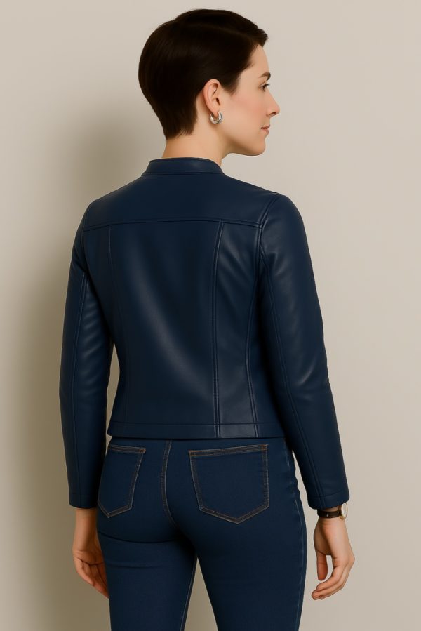 New Women’s Classic Blue Leather Jacket - Image 9