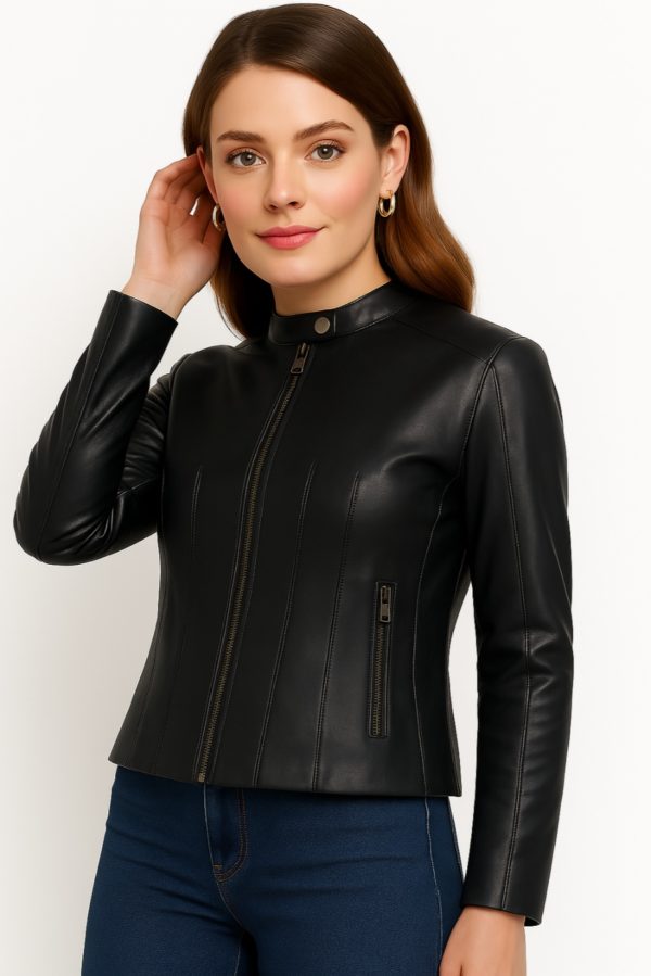 New Women’s Classic Blue Leather Jacket - Image 14