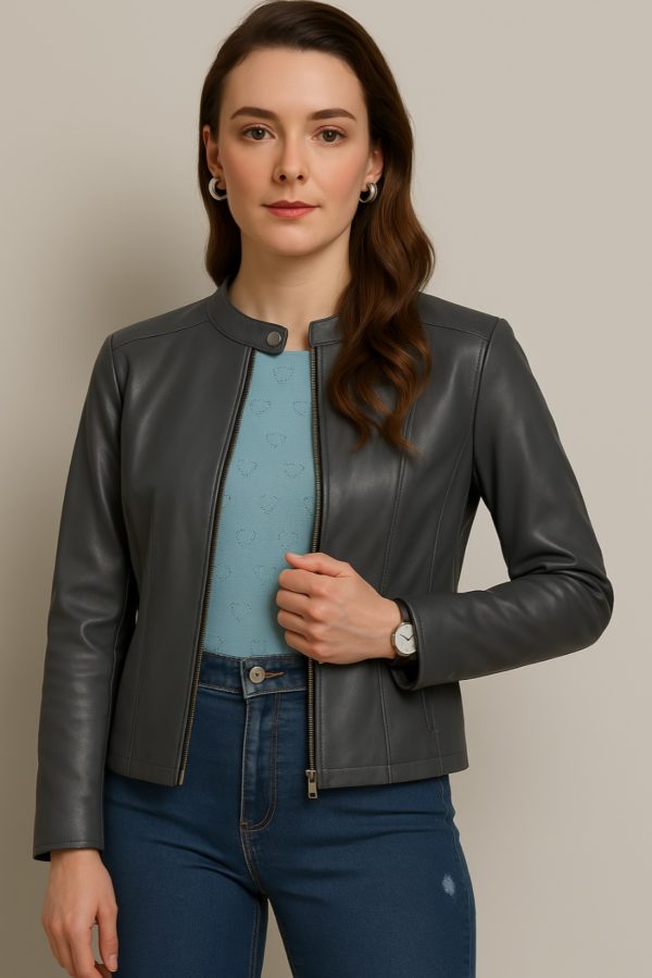New Women’s Classic Blue Leather Jacket - Image 15