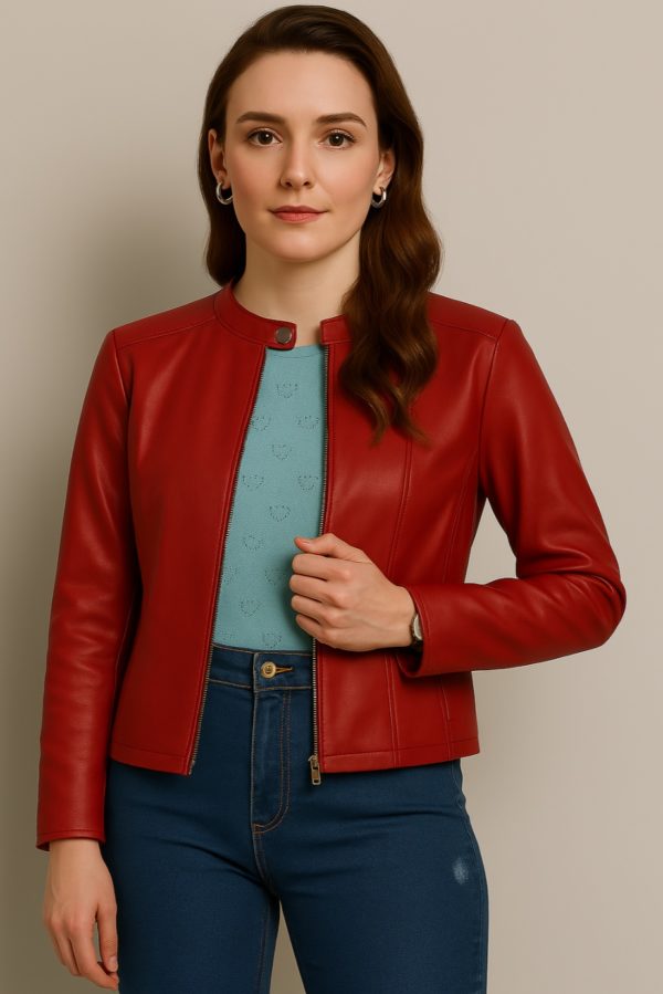 New Women’s Classic Blue Leather Jacket - Image 16