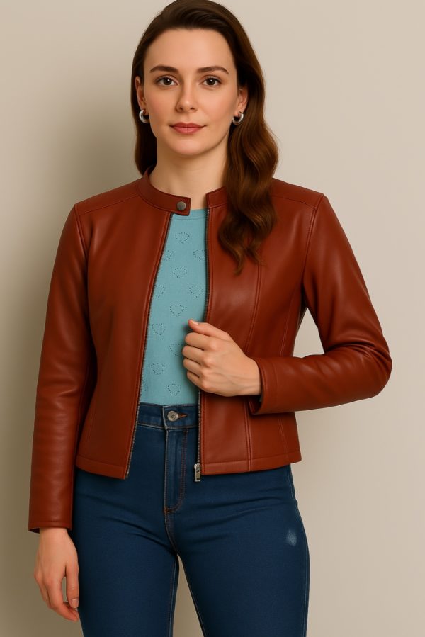 New Women’s Classic Blue Leather Jacket - Image 13
