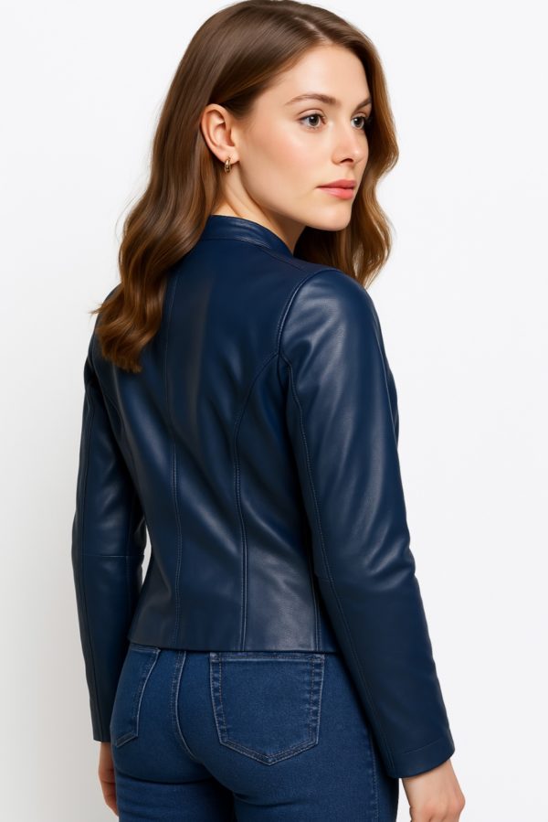 New Women’s Classic Blue Leather Jacket - Image 5
