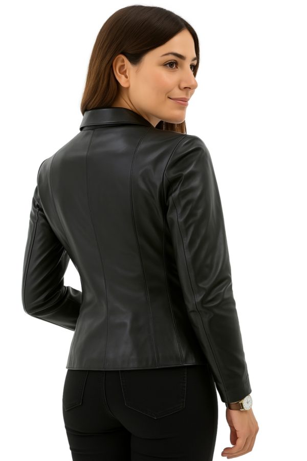 Women's Black Genuine Lamb Leather Jacket - Image 5