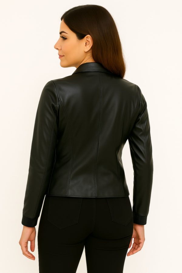 Women's Black Genuine Lamb Leather Jacket - Image 6