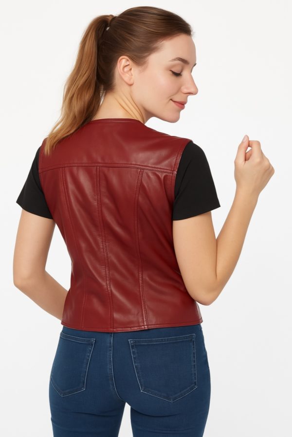 New Women's Genuine Red Leather Vest - Image 2
