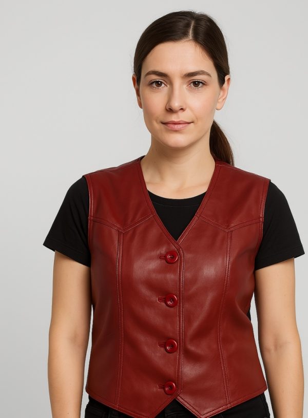 New Women's Genuine Red Leather Vest