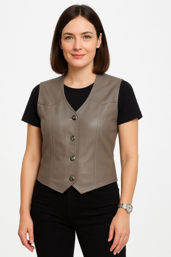 New Women's Genuine Red Leather Vest - Image 4