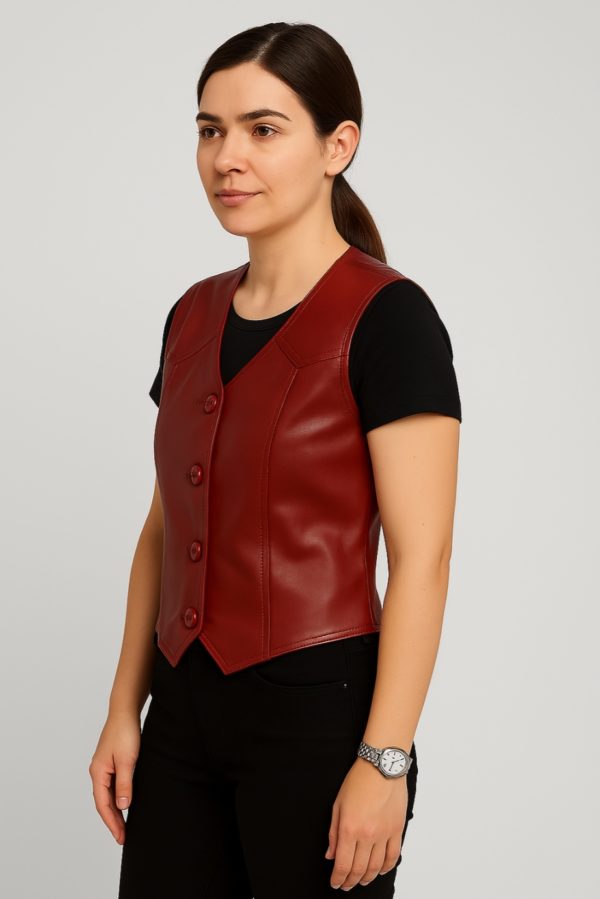 New Women's Genuine Red Leather Vest - Image 5