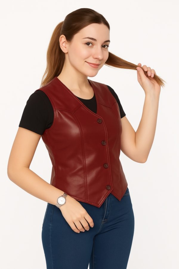 New Women's Genuine Red Leather Vest - Image 8