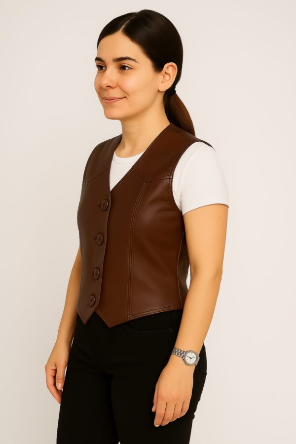 New Women's Genuine Red Leather Vest - Image 9